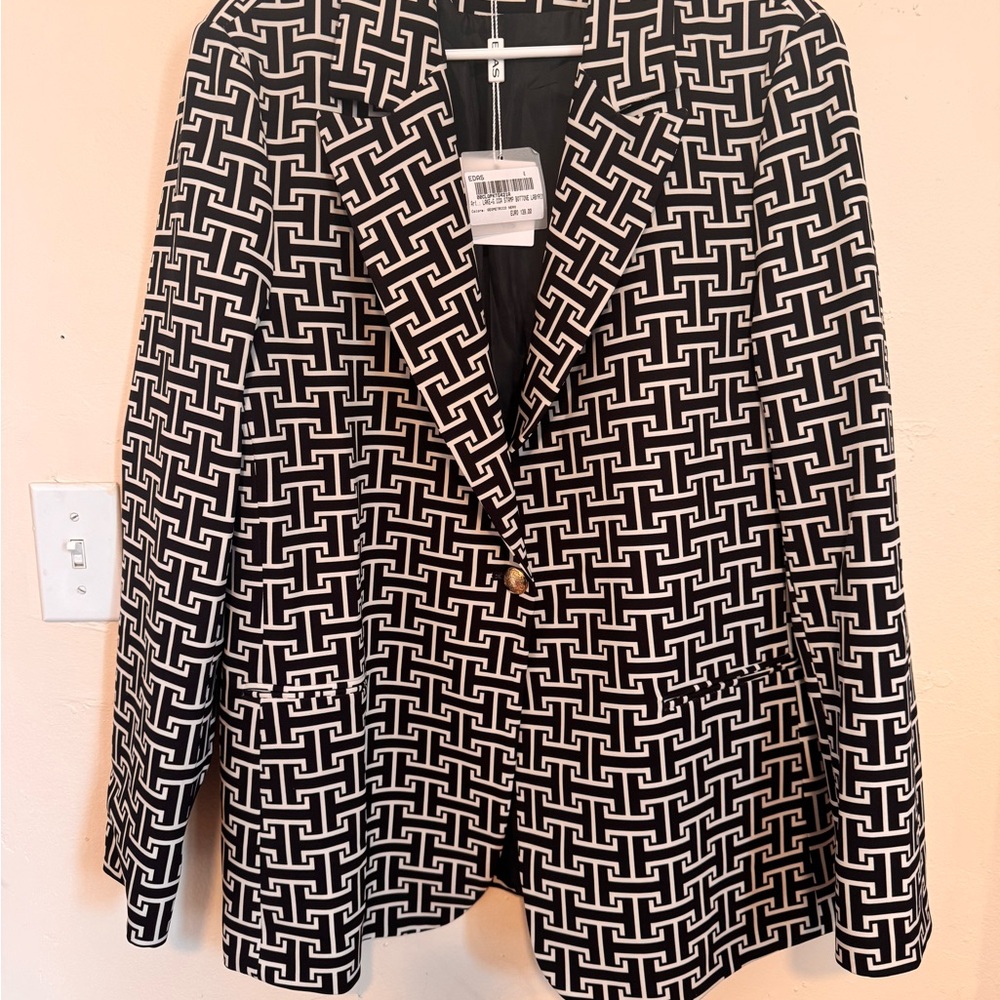 Geometric Black and White Women's Blazer